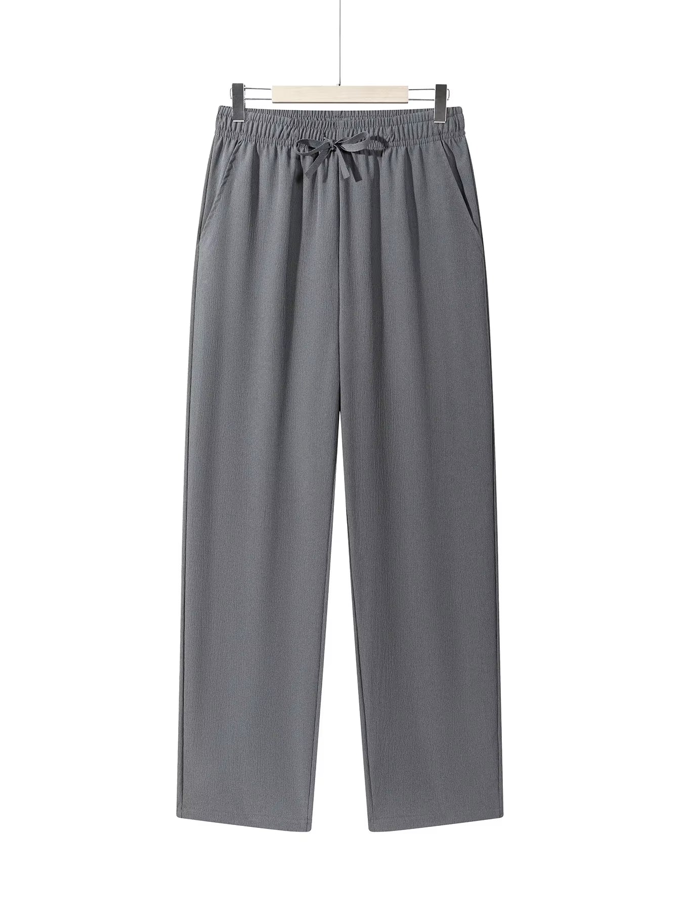 Men'S Casual Straight Trousers Summer Autumn Breathable Solid Color Long Pants Drawstring Fitness Sweatpants Men Streetwear