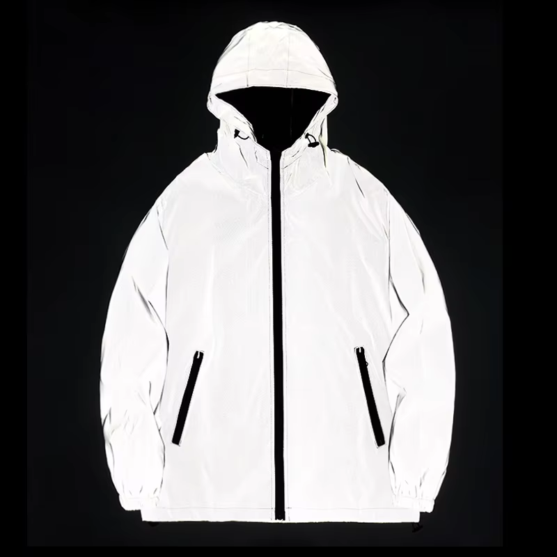 NEW SIZE Night Reflective Jackets Double Fabric Windbreaker Hooded Jacket Men Hip Hop Dancer Waterproof Zipper Coats Outwear