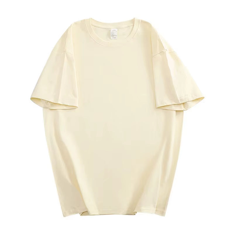 100% Cotton Men'S Women Summer T-Shirt Loose Short-Sleeved Casual Basic T-Shirt round Neck Solid Color Breathable Unisex Tops