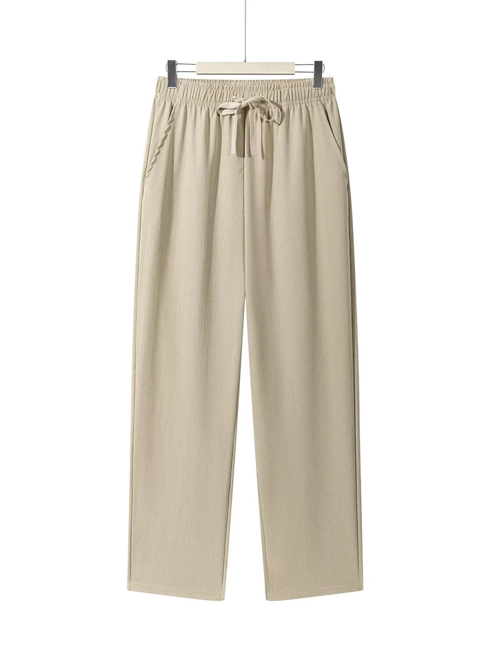 Men'S Casual Straight Trousers Summer Autumn Breathable Solid Color Long Pants Drawstring Fitness Sweatpants Men Streetwear