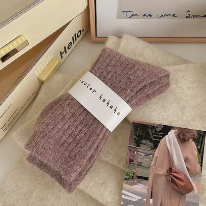 Winter Thick Warm Women'S Cashmere Wool Socks Japanese Harajuku Style Solid Color Long Thermal Fashion Sox for Ladies