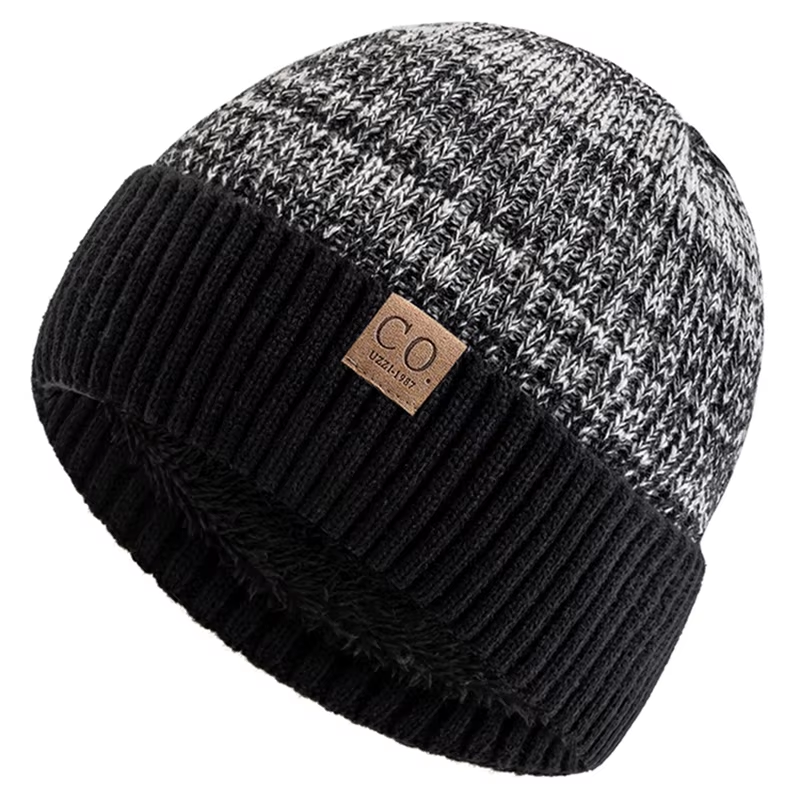 New Unisex Two-Tone Winter Hats Add Fur Lined Men and Women Fashion Warm Beanie Cap Casual Winter Knitted Hats