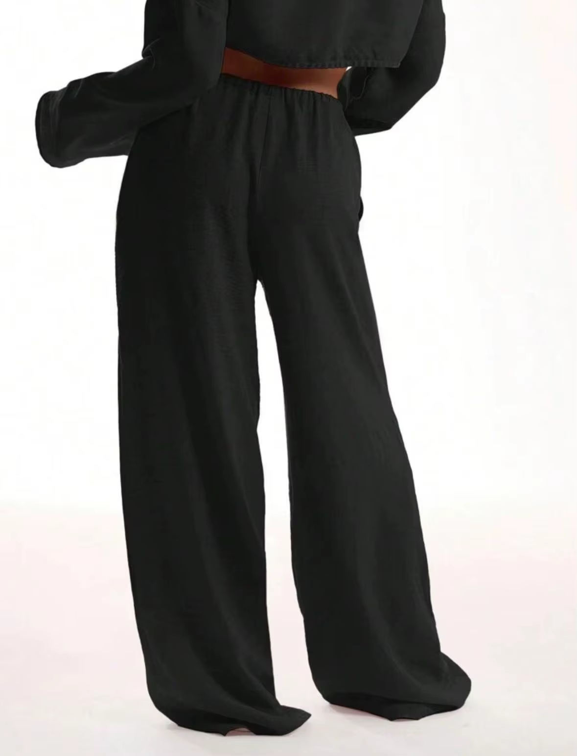 Casual Oversized White Solid Wide Leg Pants Fashion Women Elastic High Waist Pocket Baggy Sweatpant Office Lady Commute Trousers