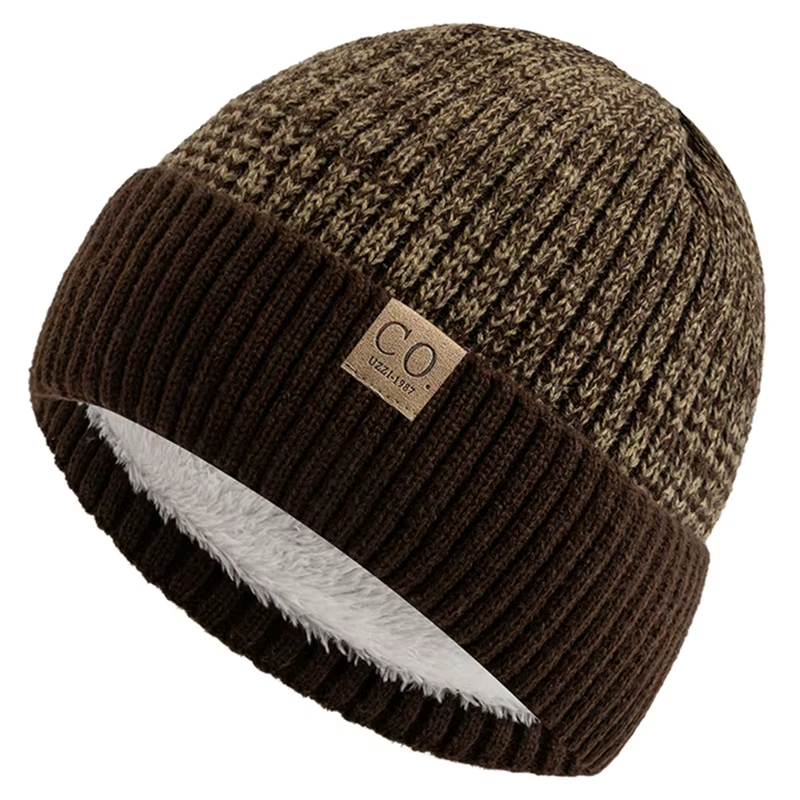 New Unisex Two-Tone Winter Hats Add Fur Lined Men and Women Fashion Warm Beanie Cap Casual Winter Knitted Hats