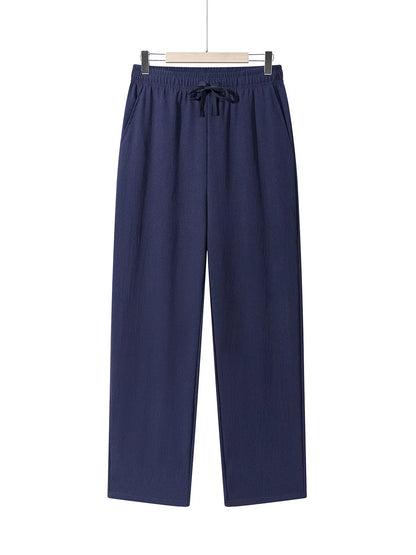 Men'S Casual Straight Trousers Summer Autumn Breathable Solid Color Long Pants Drawstring Fitness Sweatpants Men Streetwear