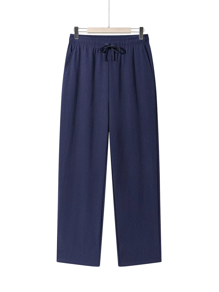 Men'S Casual Straight Trousers Summer Autumn Breathable Solid Color Long Pants Drawstring Fitness Sweatpants Men Streetwear