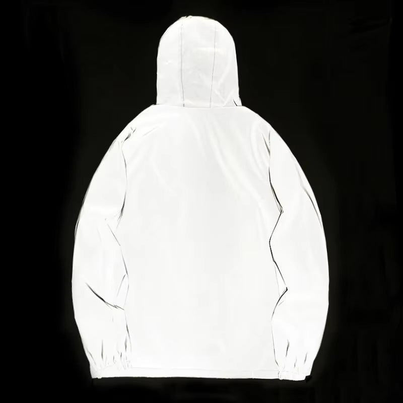 NEW SIZE Night Reflective Jackets Double Fabric Windbreaker Hooded Jacket Men Hip Hop Dancer Waterproof Zipper Coats Outwear