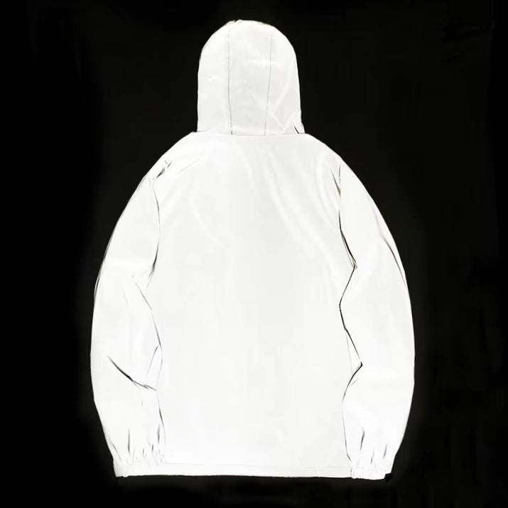 NEW SIZE Night Reflective Jackets Double Fabric Windbreaker Hooded Jacket Men Hip Hop Dancer Waterproof Zipper Coats Outwear