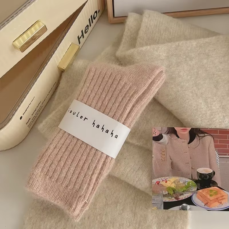 Winter Thick Warm Women'S Cashmere Wool Socks Japanese Harajuku Style Solid Color Long Thermal Fashion Sox for Ladies