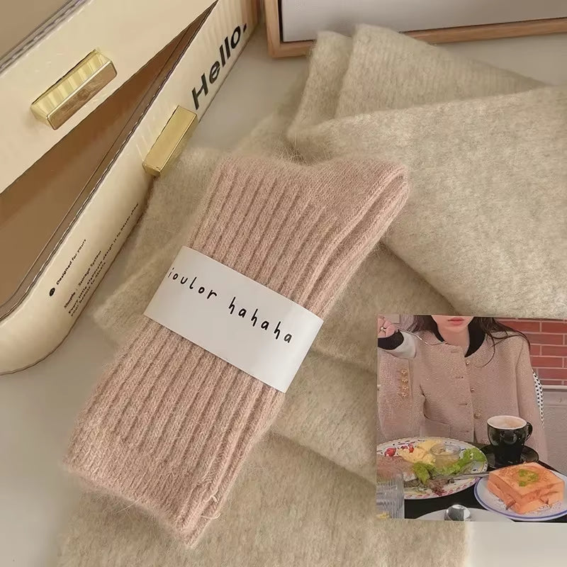 Winter Thick Warm Women'S Cashmere Wool Socks Japanese Harajuku Style Solid Color Long Thermal Fashion Sox for Ladies