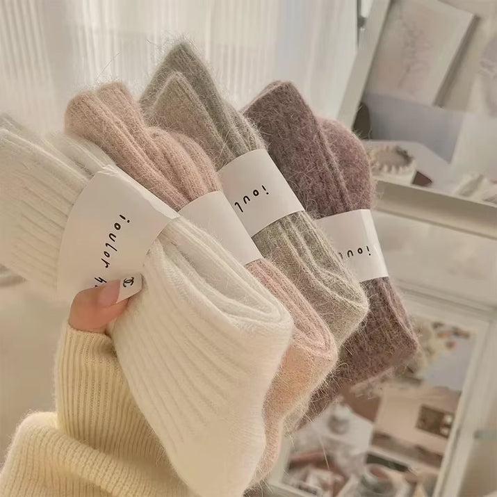 Winter Thick Warm Women'S Cashmere Wool Socks Japanese Harajuku Style Solid Color Long Thermal Fashion Sox for Ladies