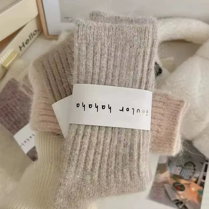 Winter Thick Warm Women'S Cashmere Wool Socks Japanese Harajuku Style Solid Color Long Thermal Fashion Sox for Ladies