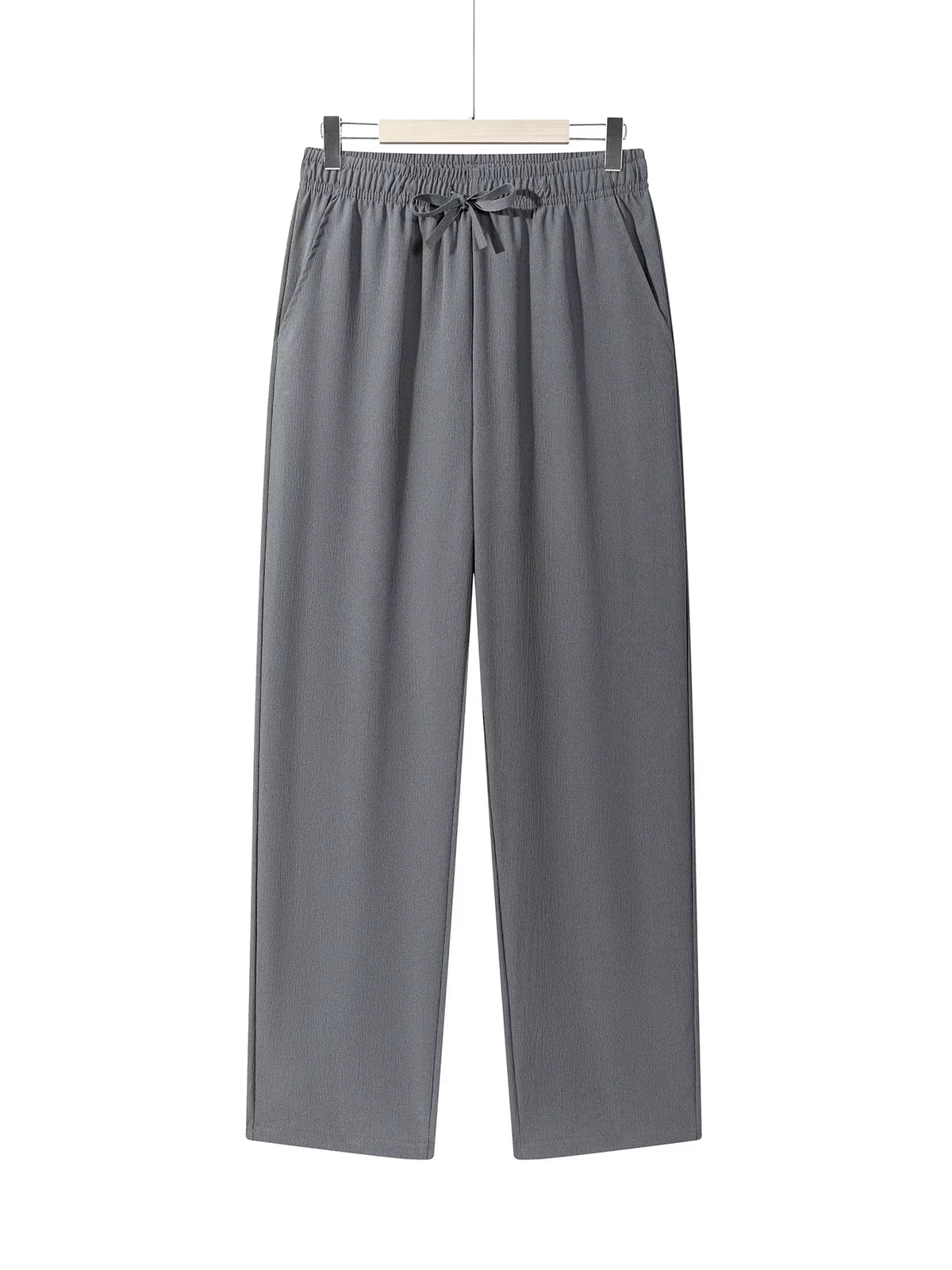 Men'S Casual Straight Trousers Summer Autumn Breathable Solid Color Long Pants Drawstring Fitness Sweatpants Men Streetwear