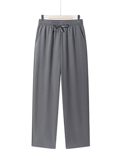 Men'S Casual Straight Trousers Summer Autumn Breathable Solid Color Long Pants Drawstring Fitness Sweatpants Men Streetwear