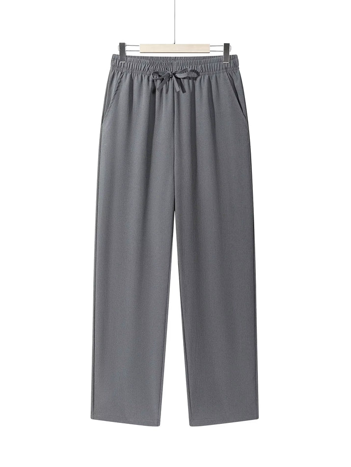 Men'S Casual Straight Trousers Summer Autumn Breathable Solid Color Long Pants Drawstring Fitness Sweatpants Men Streetwear