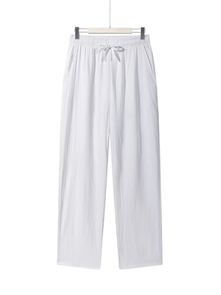 Men'S Casual Straight Trousers Summer Autumn Breathable Solid Color Long Pants Drawstring Fitness Sweatpants Men Streetwear