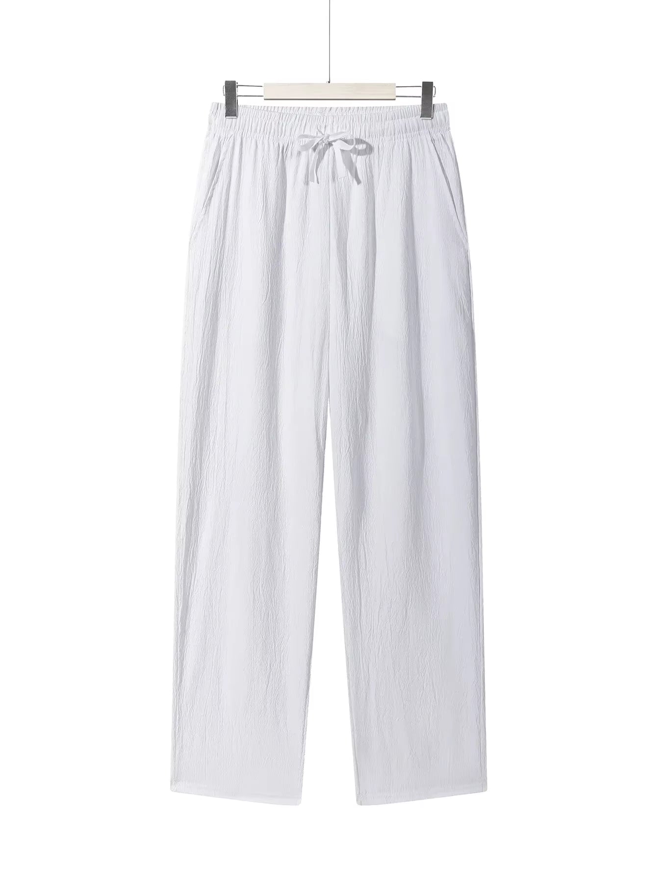 Men'S Casual Straight Trousers Summer Autumn Breathable Solid Color Long Pants Drawstring Fitness Sweatpants Men Streetwear