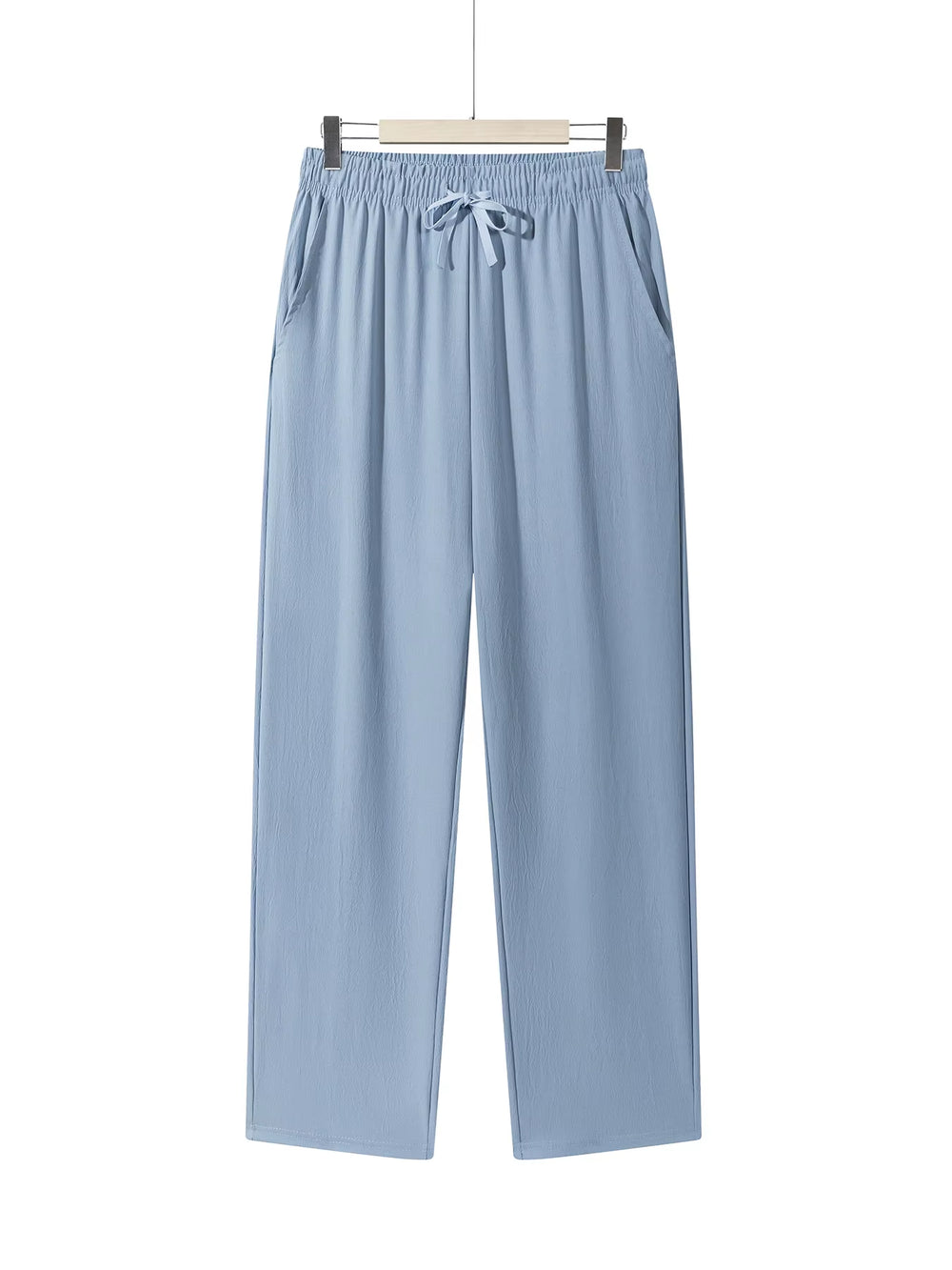 Men'S Casual Straight Trousers Summer Autumn Breathable Solid Color Long Pants Drawstring Fitness Sweatpants Men Streetwear