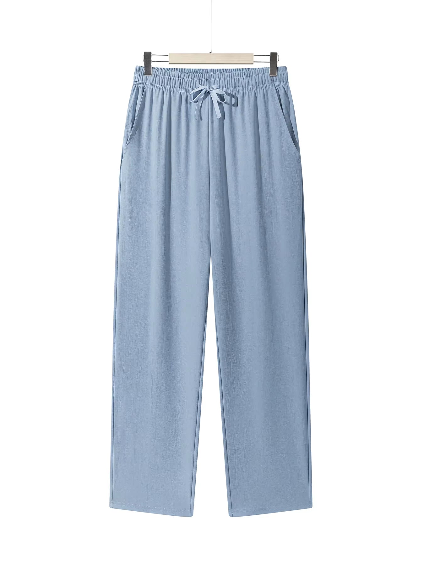 Men'S Casual Straight Trousers Summer Autumn Breathable Solid Color Long Pants Drawstring Fitness Sweatpants Men Streetwear