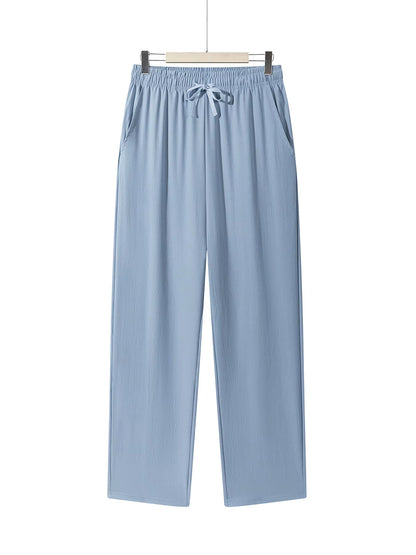 Men'S Casual Straight Trousers Summer Autumn Breathable Solid Color Long Pants Drawstring Fitness Sweatpants Men Streetwear