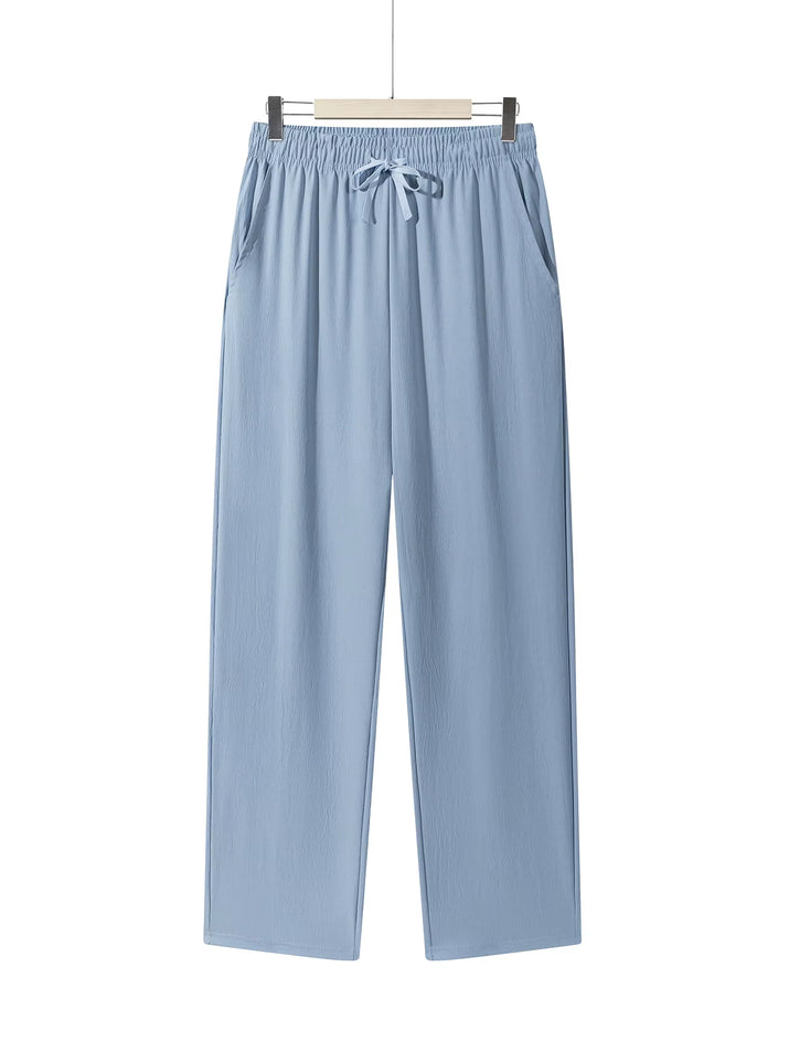 Men'S Casual Straight Trousers Summer Autumn Breathable Solid Color Long Pants Drawstring Fitness Sweatpants Men Streetwear