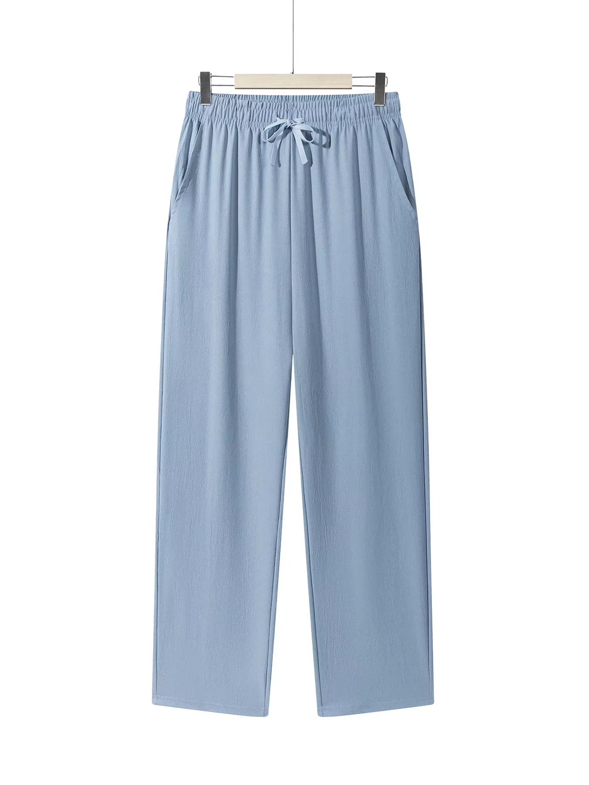 Men'S Casual Straight Trousers Summer Autumn Breathable Solid Color Long Pants Drawstring Fitness Sweatpants Men Streetwear