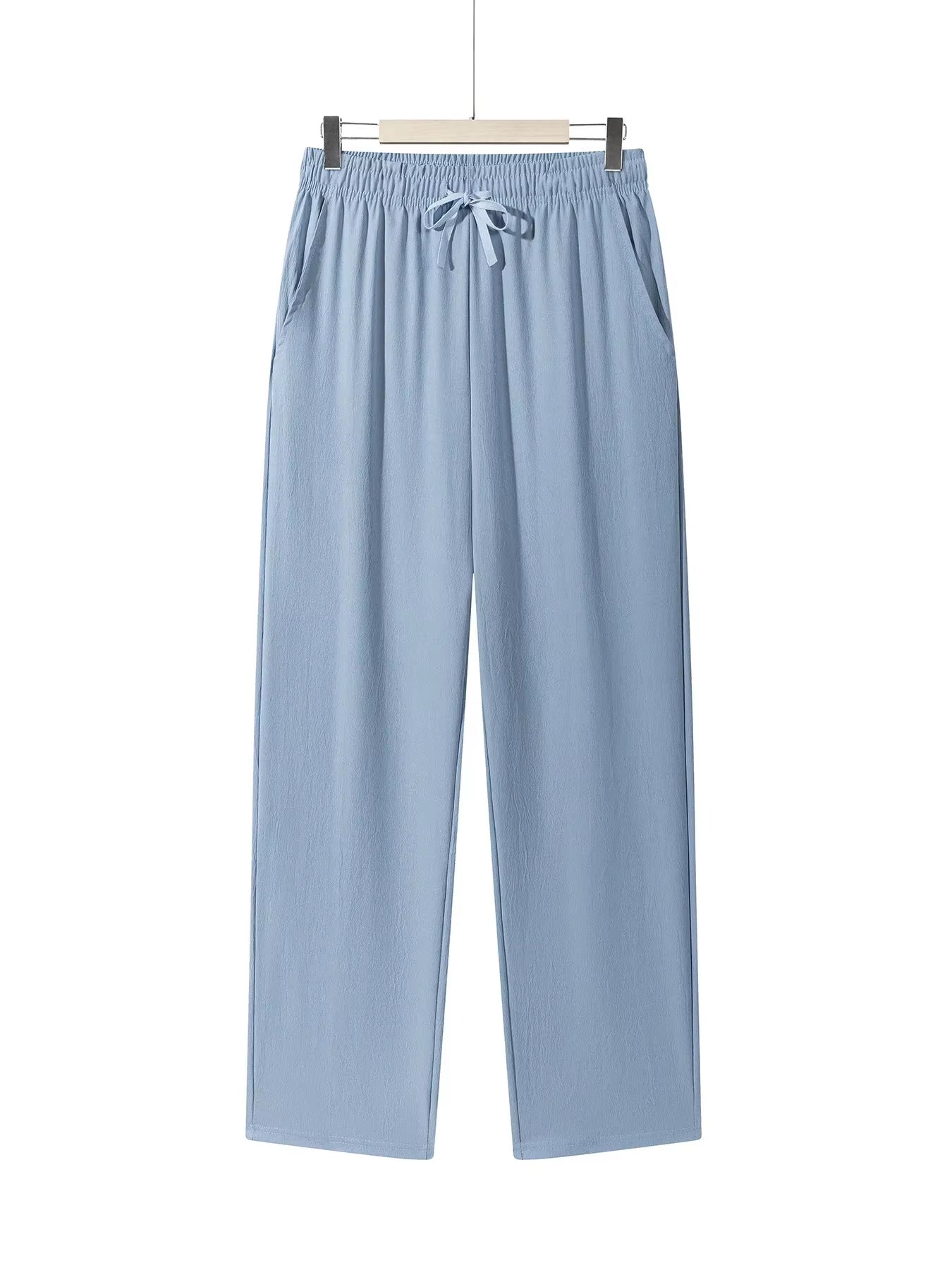 Men'S Casual Straight Trousers Summer Autumn Breathable Solid Color Long Pants Drawstring Fitness Sweatpants Men Streetwear