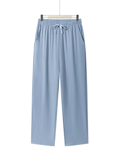 Men'S Casual Straight Trousers Summer Autumn Breathable Solid Color Long Pants Drawstring Fitness Sweatpants Men Streetwear