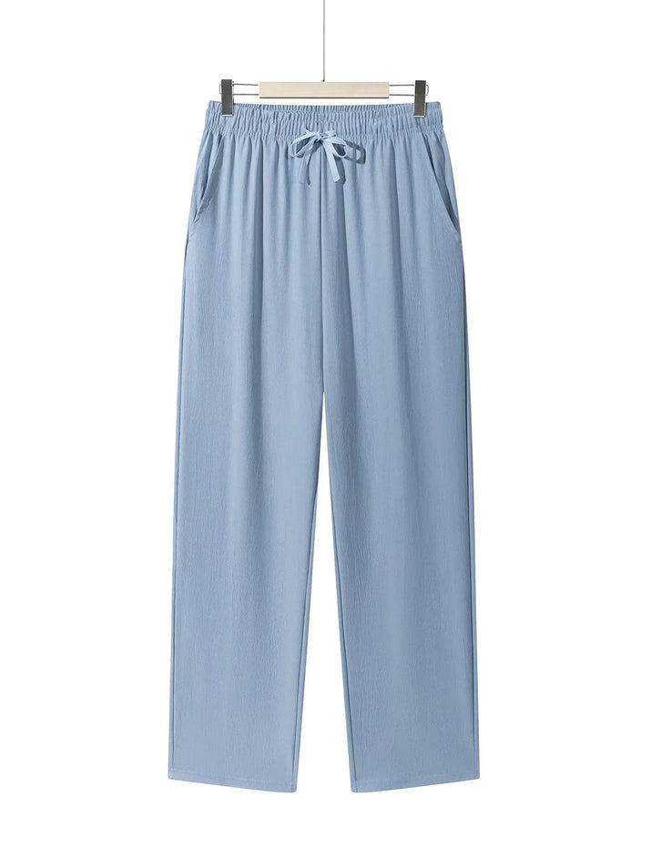 Men'S Casual Straight Trousers Summer Autumn Breathable Solid Color Long Pants Drawstring Fitness Sweatpants Men Streetwear