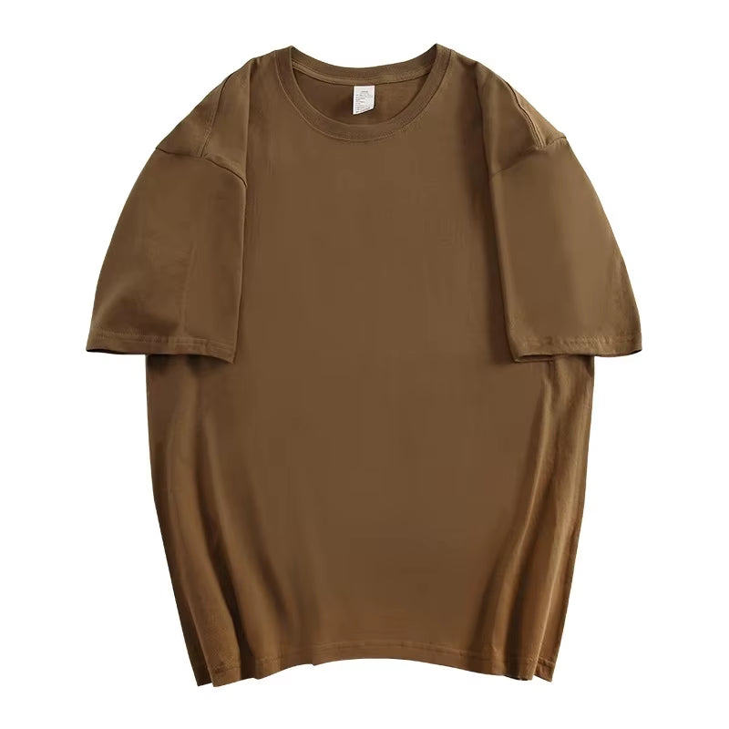 100% Cotton Men'S Women Summer T-Shirt Loose Short-Sleeved Casual Basic T-Shirt round Neck Solid Color Breathable Unisex Tops