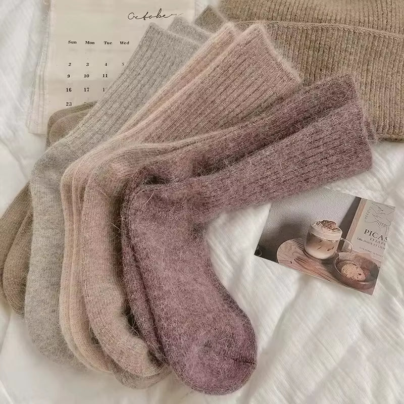 Winter Thick Warm Women'S Cashmere Wool Socks Japanese Harajuku Style Solid Color Long Thermal Fashion Sox for Ladies