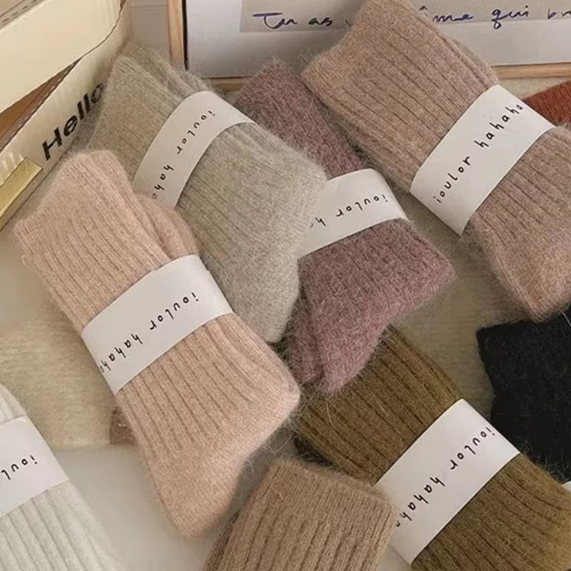 Winter Thick Warm Women'S Cashmere Wool Socks Japanese Harajuku Style Solid Color Long Thermal Fashion Sox for Ladies
