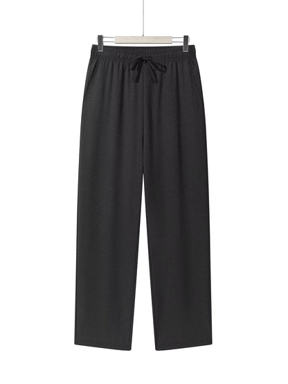 Men'S Casual Straight Trousers Summer Autumn Breathable Solid Color Long Pants Drawstring Fitness Sweatpants Men Streetwear